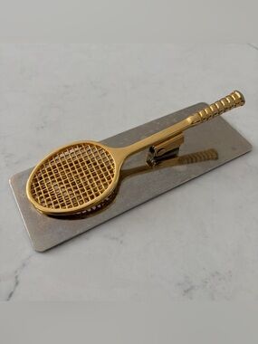 Vintage Gold Tennis Racket Paper Clip Holder
